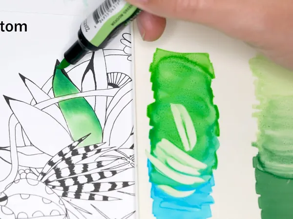 A green marker blended into a swatch