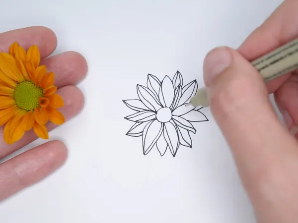 Rachel drawing a flower from a real one held in her hand